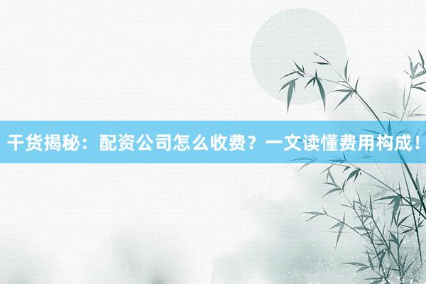 干货揭秘：配资公司怎么收费？一文读懂费用构成！