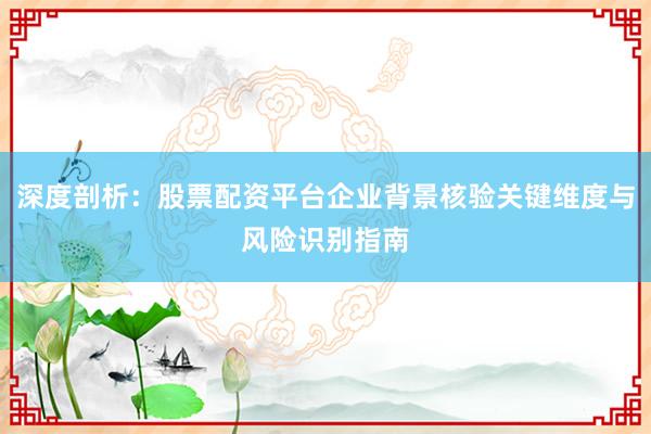 深度剖析：股票配资平台企业背景核验关键维度与风险识别指南