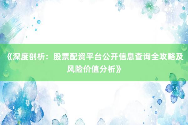 《深度剖析：股票配资平台公开信息查询全攻略及风险价值分析》