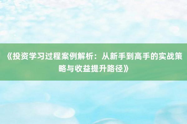 《投资学习过程案例解析：从新手到高手的实战策略与收益提升路径》