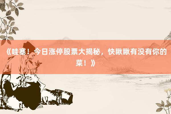 《哇塞！今日涨停股票大揭秘，快瞅瞅有没有你的菜！》