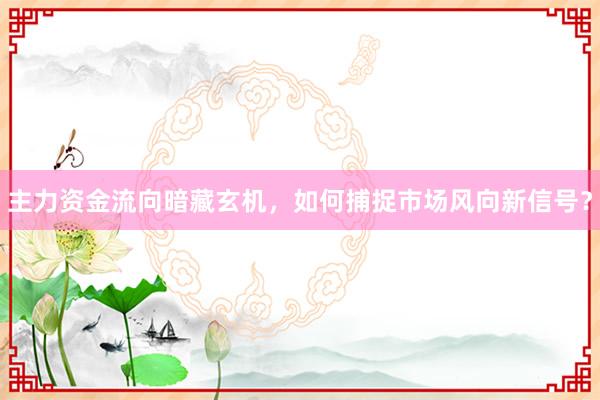 主力资金流向暗藏玄机，如何捕捉市场风向新信号？